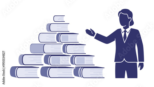 Knowledge Guide: An abstract visual presents a guide alongside a stacked pile of books, symbolizing leadership in education and personal development