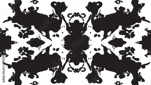 Symmetrical inkblot, seamless pattern vector illustration. Organic repetition of Rorschach test shapes, psychological art vector illustration.