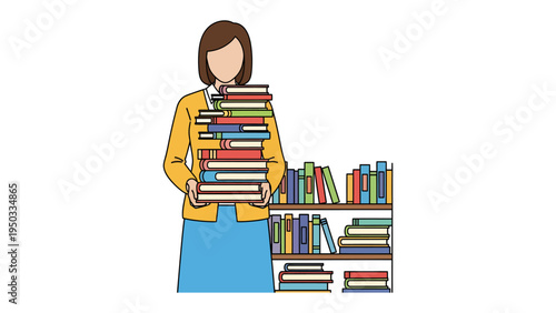 Knowledge Bearer: A person with books, carrying a stack of literature, showcasing a passion for reading and education. Perfect for educational materials and academic publications.