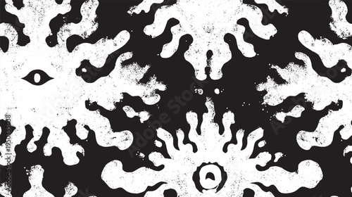 Symmetrical inkblot, seamless pattern vector illustration. Organic repetition of Rorschach test shapes, psychological art vector illustration.