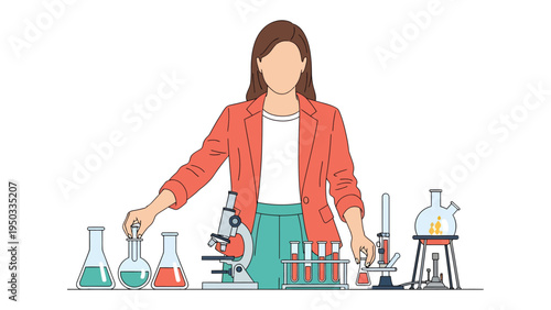 Scientific Inquiry: A female scientist is in her element in a state-of-the-art laboratory setting. She is focused and engrossed in an experiment involving various scientific equipment.