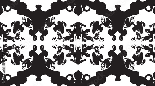 Symmetrical inkblot, seamless pattern vector illustration. Organic repetition of Rorschach test shapes, psychological art vector illustration.