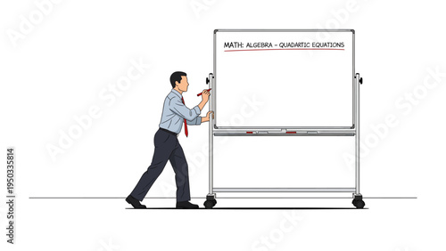 Education and Instruction: An individual stands at a whiteboard, pen in hand, ready to engage in a lesson on mathematical concepts. 