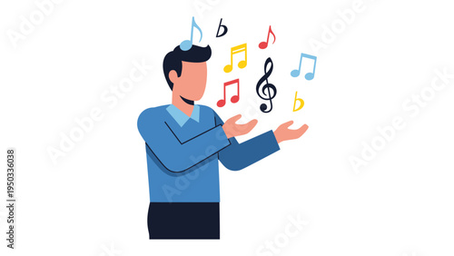 Musical Musings: A cartoon depiction of a person surrounded by musical notes, reflecting creativity and the symphony of ideas. 