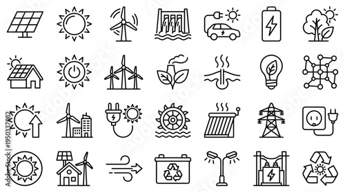 Set of renewable energy and sustainable power icons