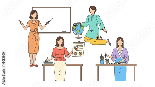 Empowering Educators: A vibrant collection of dedicated educators at work, each shaping the future in a classroom setting, showcasing their passion for teaching and learning.