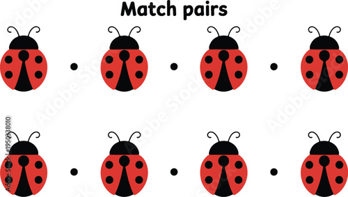 Cute ladybug matching pairs game for children, fun educational activity to develop logic, memory, and observation skills.
