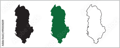 Albania Map Silhouette Black Outline and Green Satellite Style