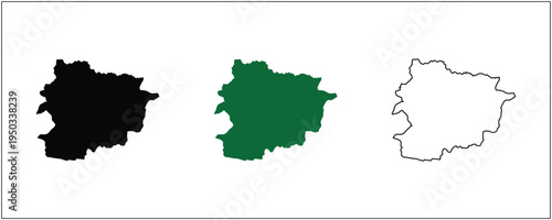 Andorra Map Silhouette Black Outline and Green Satellite Style