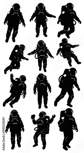 Astronaut Silhouettes: Diverse Poses in Space Exploration