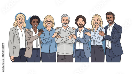 Teamwork and Unity: A diverse group stands shoulder-to-shoulder, exuding solidarity. Illustrating the power of connection and collaborative spirit.