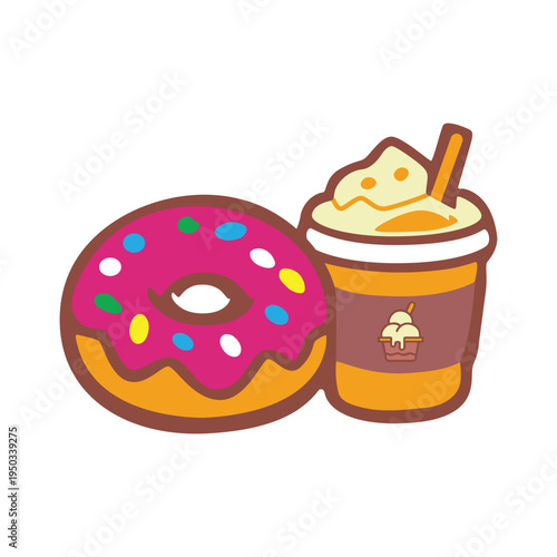 Sweet Dessert Icon Vector Donut and Milkshake Cartoon