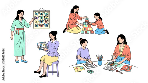 Artistic Mom and Daughter Moments: Capturing heartwarming moments of a mom and daughter engaged in creative activities together. Moments of learning, playing, and making together