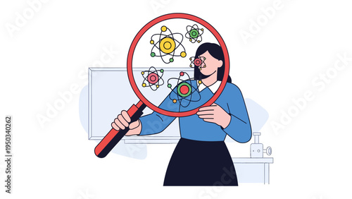 Microscopic Discovery: A scientist meticulously examines intricate atomic structures through a magnifying glass, revealing the hidden wonders of the scientific world. 