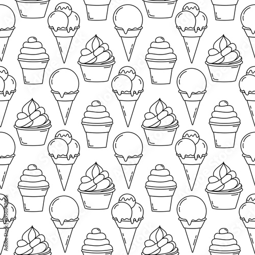 Ice Cream Seamless Pattern. Cute Summer Icecream Repeating Endless Background. 