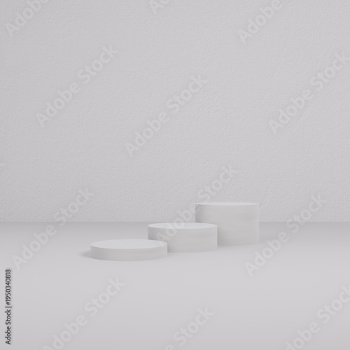 Fotografía 3D Rendered Three White Cylinder Podiums for Minimalist Product Set Display