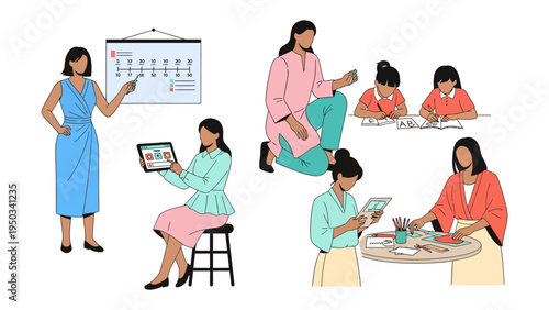 Empowering Educators: A collection of educators is shown in different settings, demonstrating the vital role they play in shaping young minds, fostering learning, and encouraging creativity. 