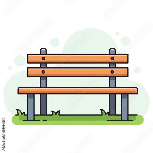 Park bench placed on grass in simple outdoor scene. non editable strokes