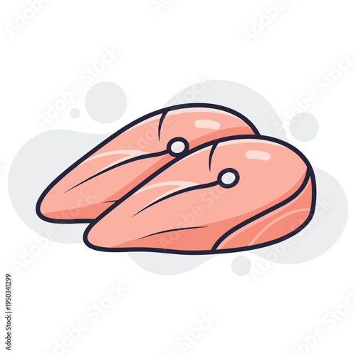 Salmon fillets placed on white background minimal layout. non editable strokes