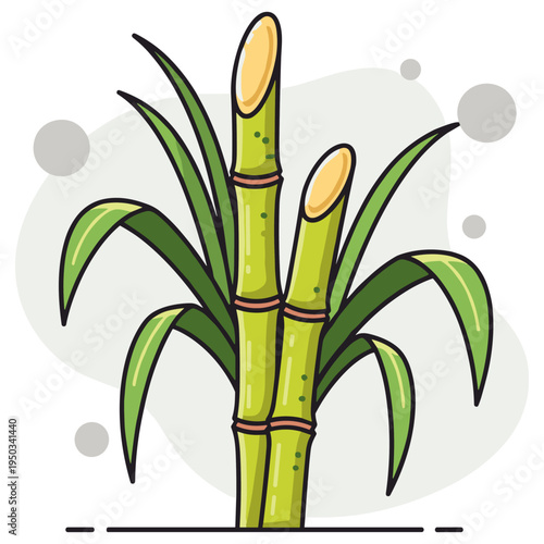 Sugar cane stalks growing in simple agricultural illustration. non editable strokes