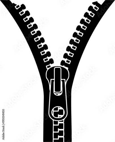 Open zipper mechanism silhouette vector illustration