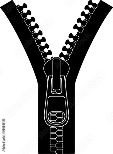 Open zipper mechanism silhouette vector illustration