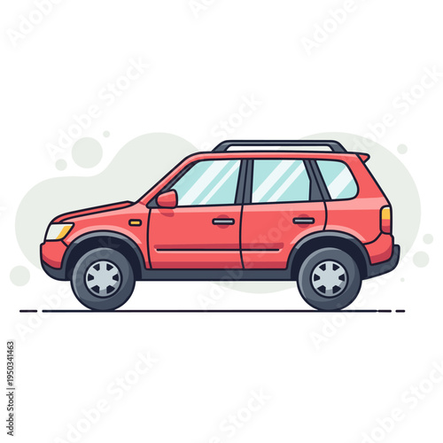 Red suv shown in profile parked on minimal background. non editable strokes