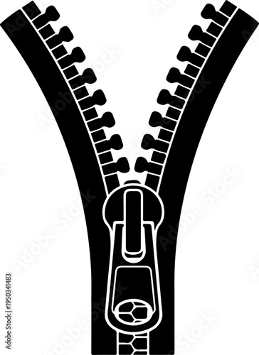 Open zipper mechanism silhouette vector illustration