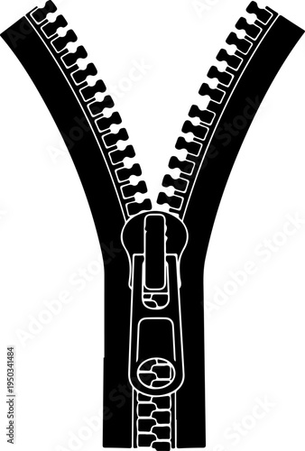 Open zipper mechanism silhouette vector illustration