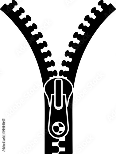Open zipper mechanism silhouette vector illustration