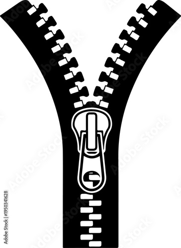 Open zipper mechanism silhouette vector illustration