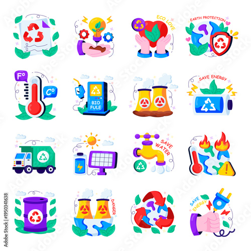 Set of Ecology and Recycling Flat Illustrations 