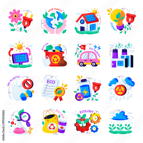 Obraz na plátne Set of Ecology Flat Illustrations