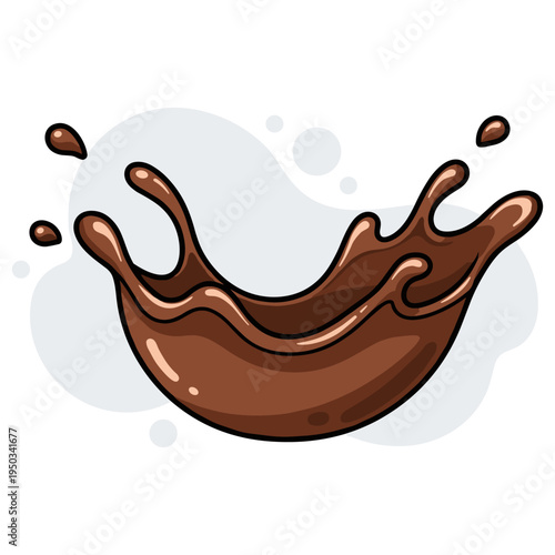 Chocolate liquid splashing outward on clean white background. non editable strokes