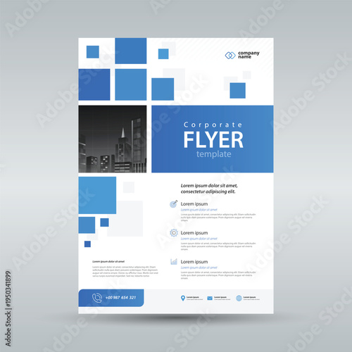 blue color corporate flyer brochure layout design template. single page cover design. A4 size scale and Easy for editing	
