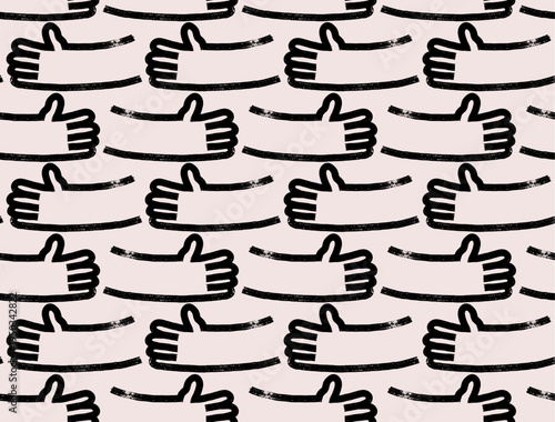 Seamless pattern hug hands doodle outline hand drawn logo icon sign Cute cartoon. Grunge bold brush drawn line vector. Black ink dirty texture. Vector black seamless hand drawn logo illustration.