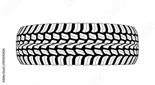 Close-up of a new, rugged off-road tire tread pattern, black and white illustration
