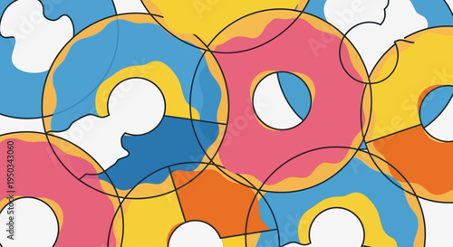 Colorful Donuts Pattern, Sweet Food, Abstract Design, Vibrant Colors