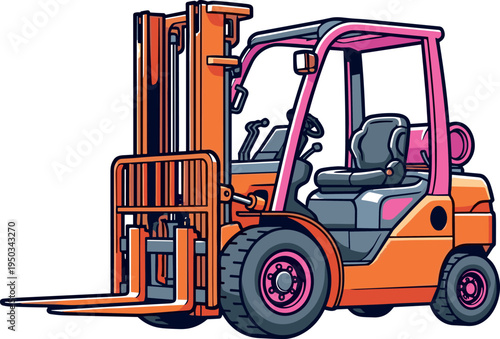 An orange and pink forklift on a clean white background on transparent background