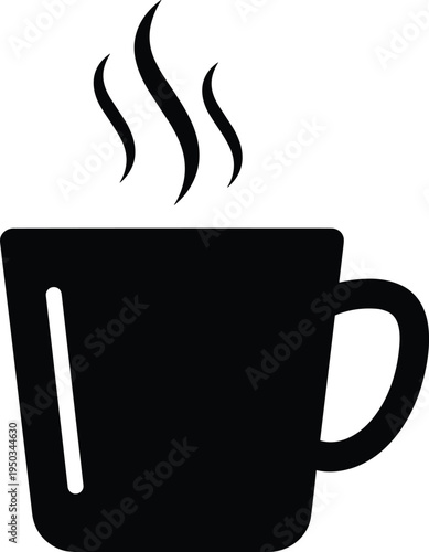 coffee mug Black silhouette with rising steam icon cup, hot, tea, steam, beverage, drink, breakfast, cafe,