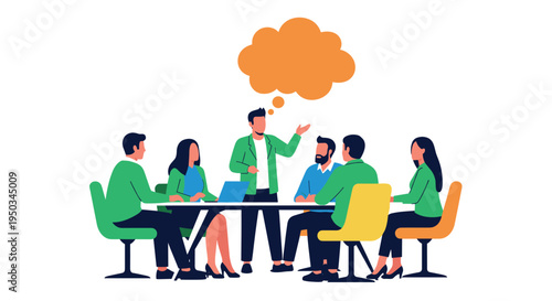 A group of business professionals engaged in a meeting on transparent background