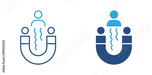 Customer attraction icon set. Magnet attracting people icon, user engagement and marketing concept. Vector illustration.