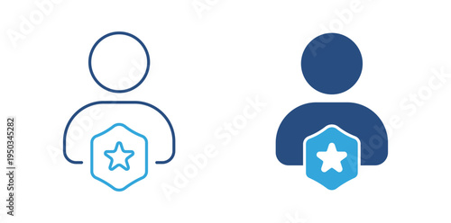 Premium user badge icon set. User profile with star shield icon, verified member concept. Vector illustration.