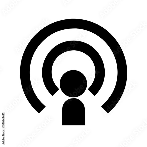 A minimalist black vector icon of a person with sound waves emanating from their head