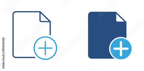 Add file icon set. Document with plus symbol icon, new file upload or create document concept. Vector illustration.