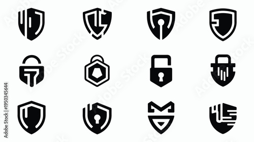 Collection of 12 sleek technology logos and icons for cybersecurity and data protection services