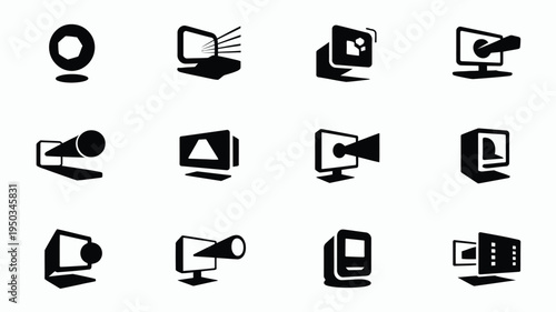 Collection of sleek technology logos and icons for business and design featuring various devices and gadgets in black on white background