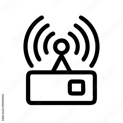 A simple black and white vector graphic of a wireless router icon