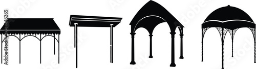 pavilion and sunshade canopy icons gazebo, canopy, tent, pavilion, shelter, outdoor, event, wedding, party, garden