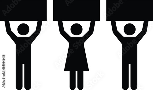 People holding blank signs silhouette set, group of protesters with banners, men and women activists showing empty placards for message.